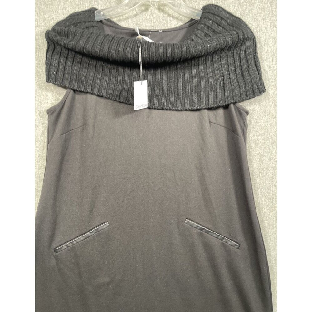 Calvin Klein Women's Sheath Style Dress Size L Black Sleeveless Sweater Collar - Picture 3 of 13